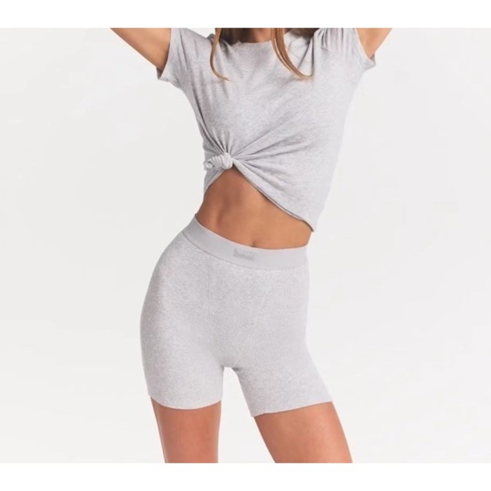 Skims New Cotton Ribbed Boxer Light Heather Gray Size Small Comfy Stretch